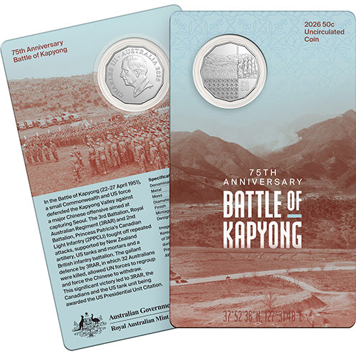 2026 50c 75th Anniversary Battle of Kapyong Uncirculated Coin in RAM Card