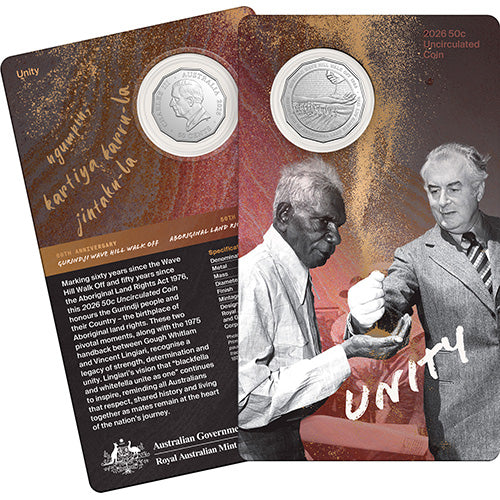 2026 50c Wave Hill Walk Off 60th & Aboriginal Land Rights 50th Uncirculated Coin in Card