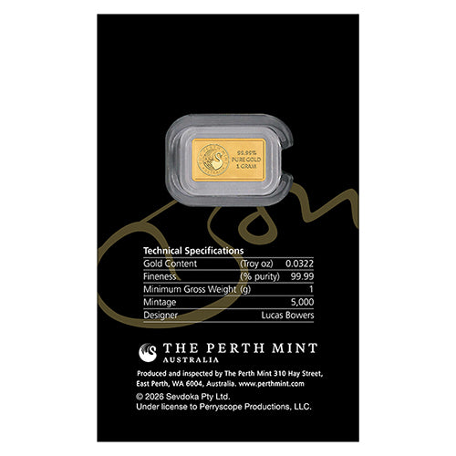 2026 Bon Scott 80th Anniversary 1g Gold Minted Bar in Card Back