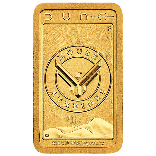 2026 Dune - House Atreides 1g Gold Minted Bar Front