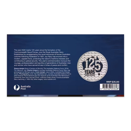 2026 Royal Australian Navy 125 Years of Strength at Sea Medallion & Stamp Cover PNC Back
