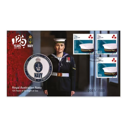 2026 Royal Australian Navy 125 Years of Strength at Sea Medallion & Stamp Cover PNC Front