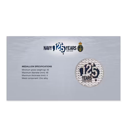 2026 Royal Australian Navy 125 Years of Strength at Sea Medallion & Stamp Cover PNC Insert Back