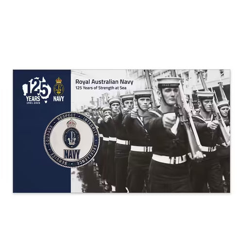 2026 Royal Australian Navy 125 Years of Strength at Sea Medallion & Stamp Cover PNC Insert Front