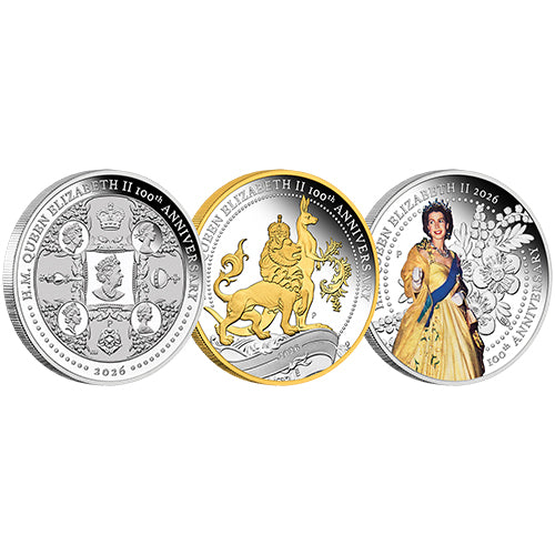 2026 H.M. Queen Elizabeth II 100th Anniversary 1oz Silver Three-Coin Set