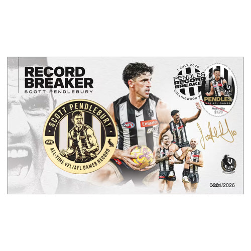 2026 Scott Pendlebury Record Breaker Medallion & Stamp Cover PNC Front