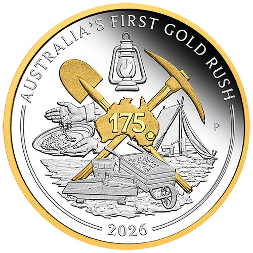 2026 $1 Australia's First Gold Rush 175th Anniversary 1oz Silver Proof Gilded Coin