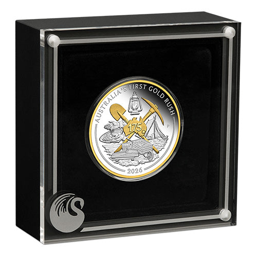 2026 $1 Australia's First Gold Rush 175th Anniversary 1oz Silver Proof Gilded Coin in Case