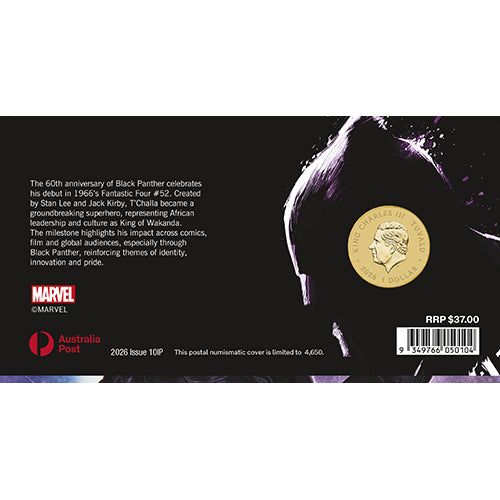 2026 $1 Black Panther 60 Years Coin and Stamp Cover PNC Back