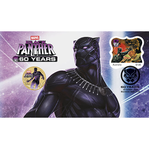 2026 $1 Black Panther 60 Years Coin and Stamp Cover PNC Front
