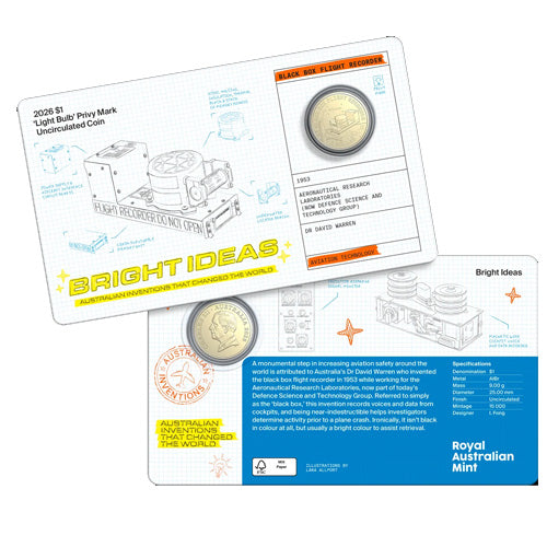 2026 Bright Ideas $1 and $2 Privy Mark Seven-Coin Collection Flight Recorder Coin in Card