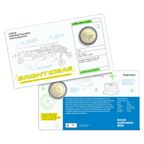2026 Bright Ideas $1 and $2 Privy Mark Seven-Coin Collection Stump Jump Plough Coin in Card