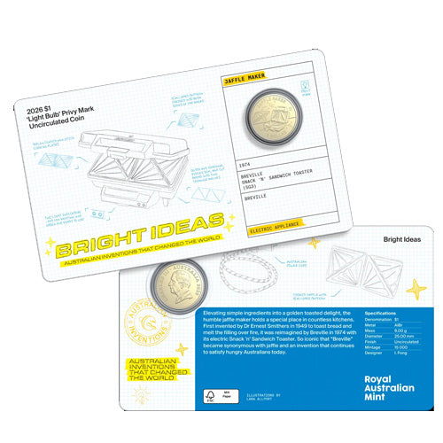 2026 Bright Ideas $1 and $2 Privy Mark Seven-Coin Collection Waffle Maker Coin in Card