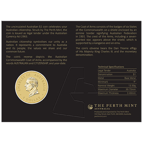 2026 $1 Australian Citizenship Uncirculated Coin in Card 