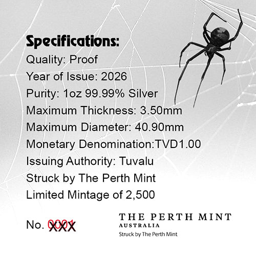 2026 $1 Deadly & Dangerous Series - Redback Spider 20th Anniversary Privymark1oz Silver Proof Coloured Coin COA Back
