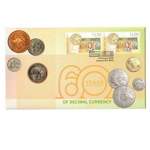 2026 $1 60 Years of Decimal Currency Coin & Stamp Cover PNC Front