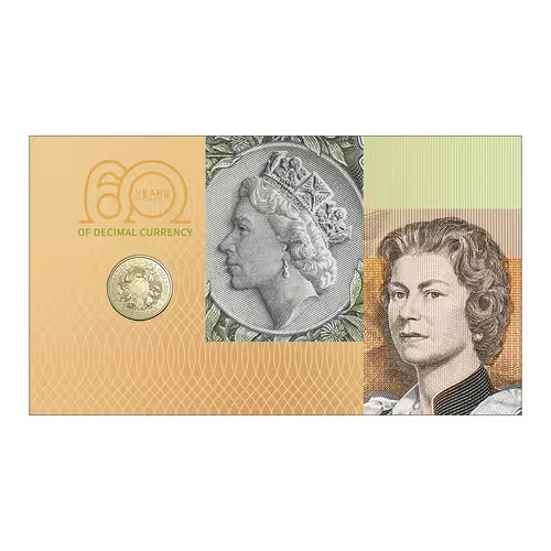 2026 $1 60 Years of Decimal Currency Coin & Stamp Cover PNC Insert Front
