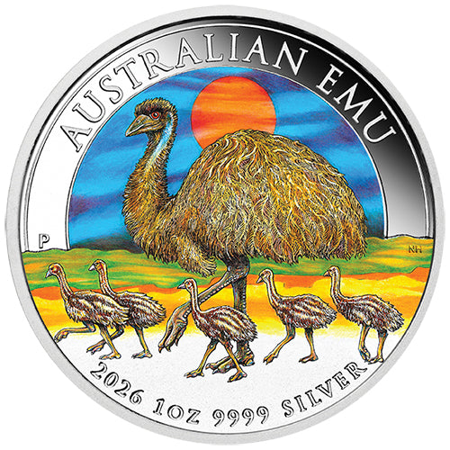 2026 $1 Australian Emu 1oz Silver Coloured Coin
