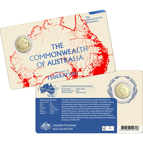 2026 $1 125 Years of Federation - Commonwealth of Australia Coin in Card