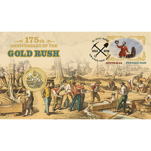 2026 $1 Australia's First Gold Rush 175th Anniversary Coin & Stamp Cover PNC (PM) Front