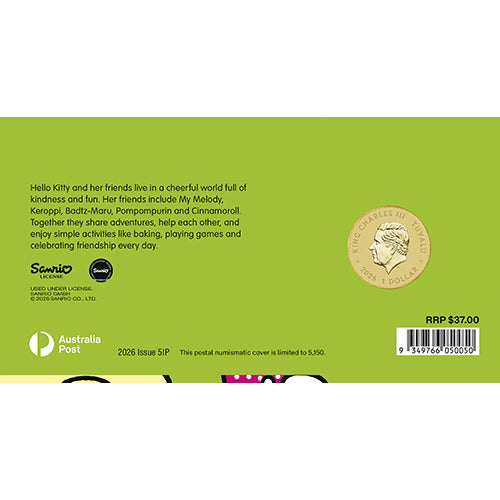 2026 $1 Hello Kitty & Friends Coin & Stamp Cover PNC Back