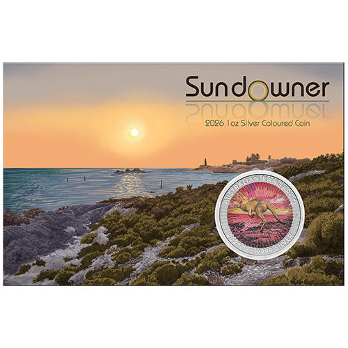 2026 $1 Sundowner Red 1oz Silver Coloured Coin in Card