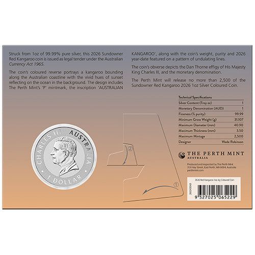 2026 $1 Sundowner Red 1oz Silver Coloured Coin in Card Back