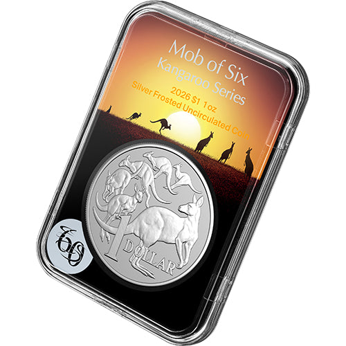 2026 $1 Kangaroo Series - Mob of Six Roos 1oz Frosted Fine Silver Uncirculated Coin in Capsule