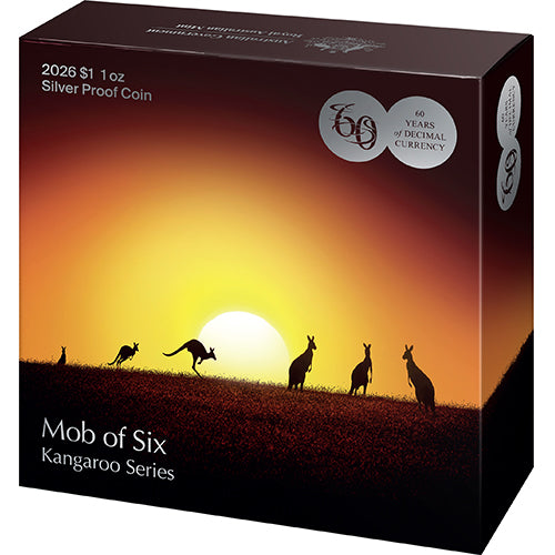 2026 $1 Kangaroo Series - Mob of Six Roos 1oz Fine Silver Proof Coin Shipper Front