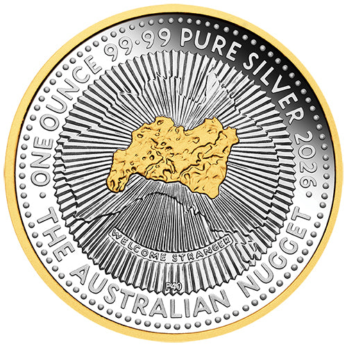 2026 $1 40th Anniversary of the Australian Nugget 1oz Silver Proof Gilded Coin