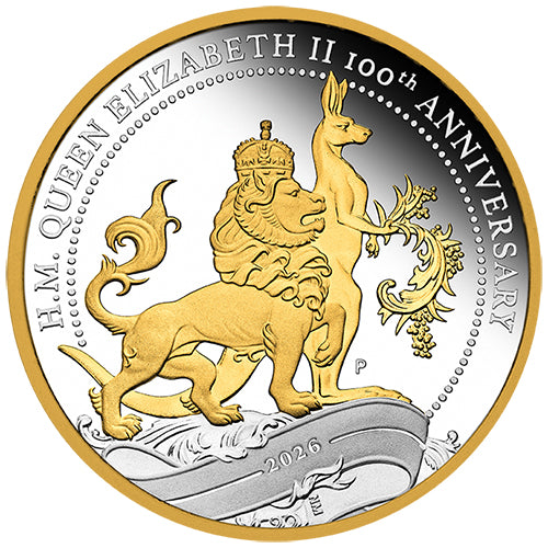 2026 $1 H.M. Queen Elizabeth II 100th Anniversary 1oz Silver Proof Gilded Coin
