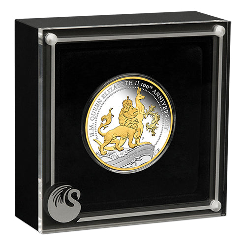 2026 $1 H.M. Queen Elizabeth II 100th Anniversary 1oz Silver Proof Gilded Coin in Case