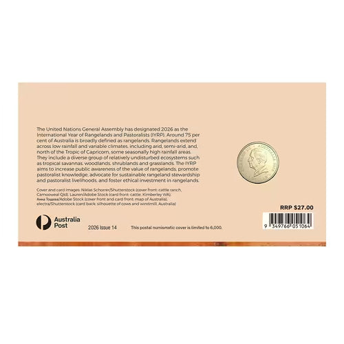 2026 $1 International Year of Rangeland and Pastoralists - Heart and Soul of Australia Coin &amp; Stamp Cover PNC Back