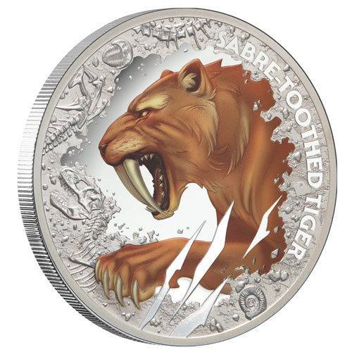 2026 $1 Sabre-Toothed Tiger 1oz Silver Proof Coloured Coin Coin