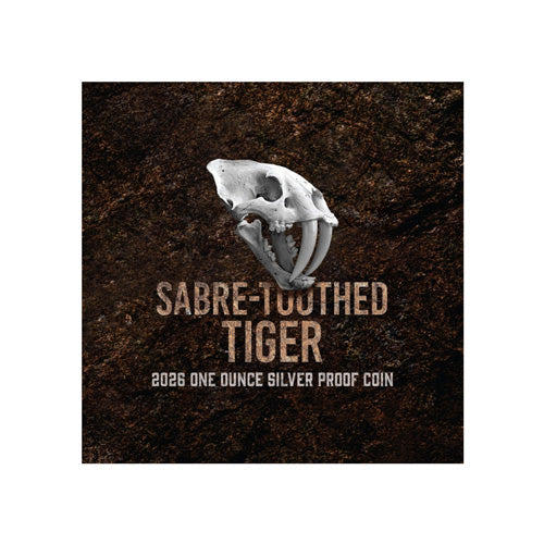 2026 $1 Sabre-Toothed Tiger 1oz Silver Proof Coloured Coin COA Front