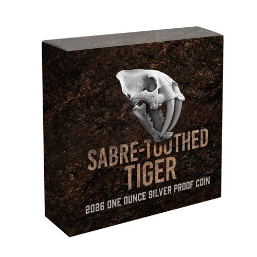 2026 $1 Sabre-Toothed Tiger 1oz Silver Proof Coloured Coin Shipper