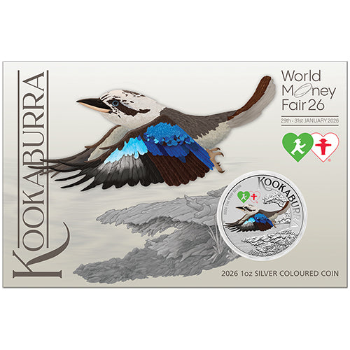2026 $1  World Money Fair Berlin Show Special Australian Kookaburra with Double Amplemann Privymark 1oz Silver Coloured Coin in Card