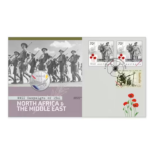 2026 20c Service Amid Strife - North Africa & Middle East Envelope Privy Mark Coloured Uncirculated Coin & Stamp Cover PNC Front