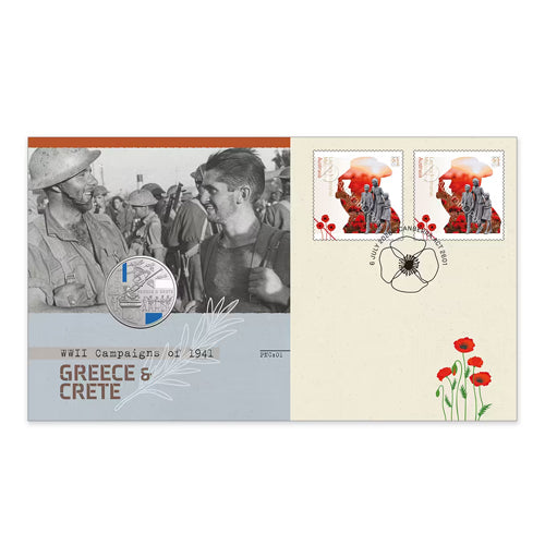 2026 20c Service Amid Strife - Greece & Crete Coloured Uncirculated Coin & Stamp Cover PNC Front
