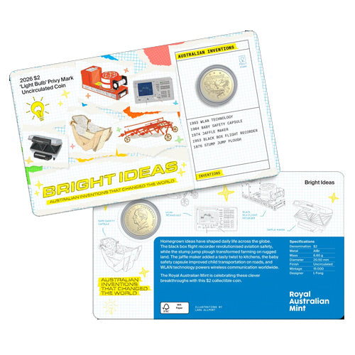 2026 Bright Ideas $1 and $2 Privy Mark Seven-Coin Collection Australian Inventions Coin in Card