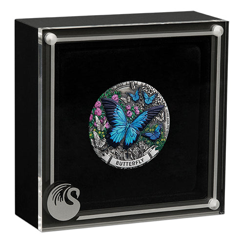2026 $2 Butterfly 2oz Silver Antiqued Coloured Coin in Case
