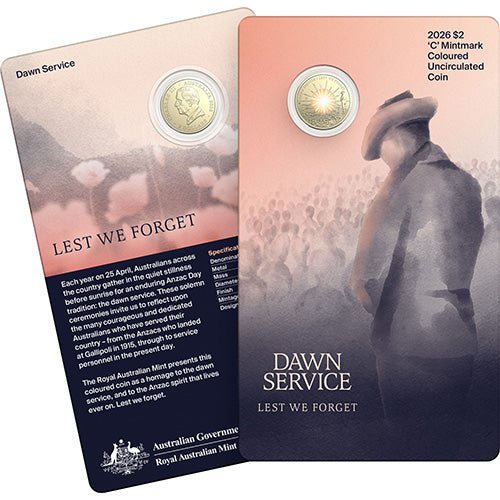 2026 $2 Dawn Service C Mintmark Coloured Uncirculated Coin in RAM Card