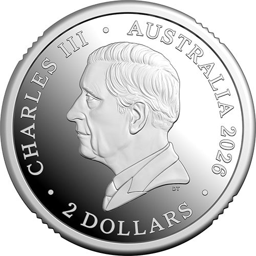 2026 $2 Dawn Service C Mintmark Coloured Silver Proof Coin Obverse