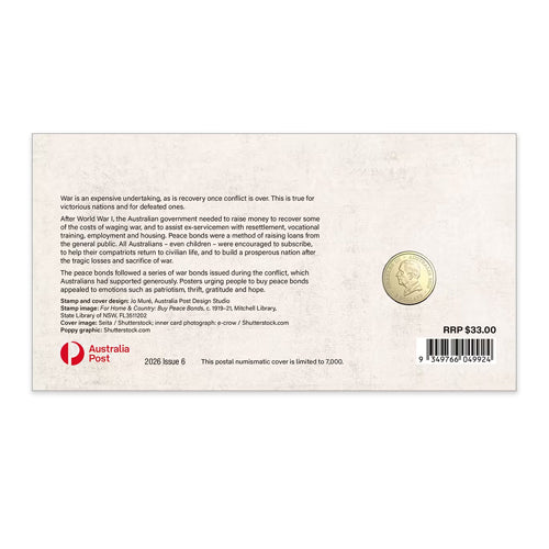 2026 $2 ANZAC Day - Preparing for Peace Lest We Forget Dawn Service Coin & Stamp Cover PNC Back