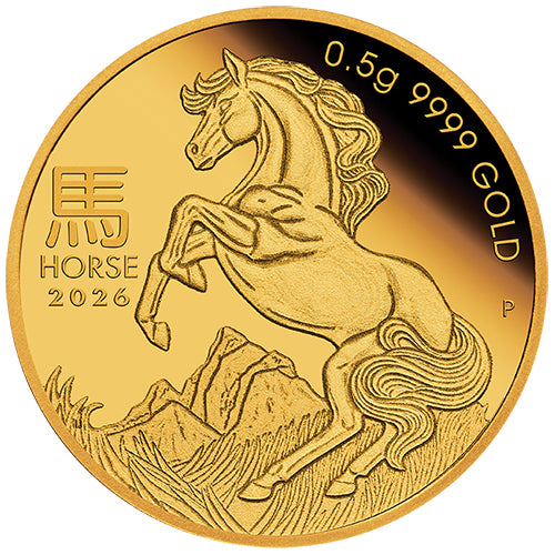 2026 $2 Year of the Horse - Mini Horse 0.5gm Gold Proof Coin in Card