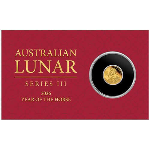 2026 $2 Year of the Horse - Mini Horse 0.5gm Gold Proof Coin in Card