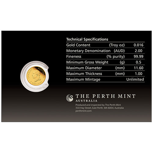 2026 $2 Mini Roo 0.5gm Gold Proof Coin in Card Back