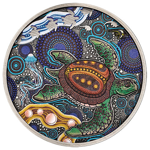 2026 $2 Turtle Yaunati 2oz Silver Antiqued Coloured Coin