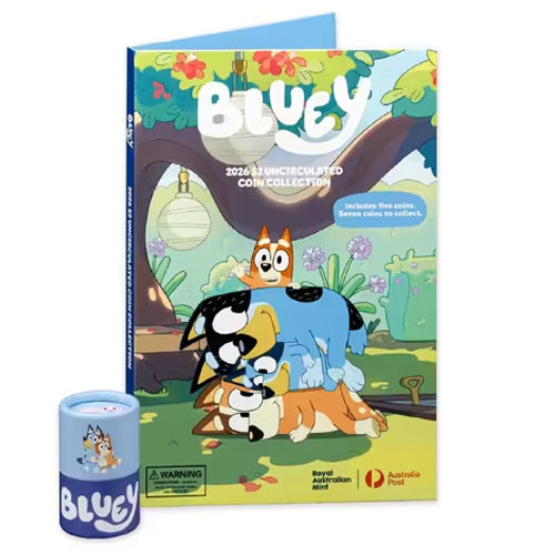 2026 $2 Bluey 2 Tube and Folder Set with 5 Uncirculated Coins in Tube