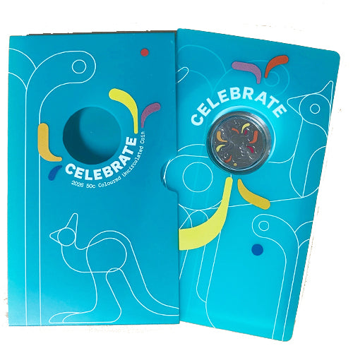 2026 50c Celebrations Coloured Uncirculated Coin in RAM Card